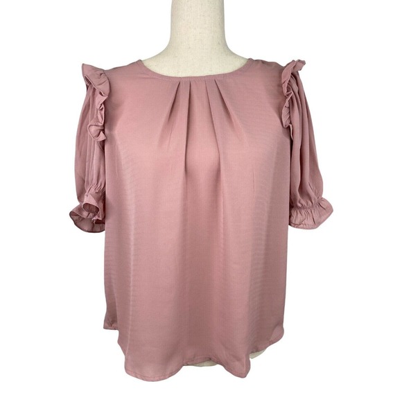 Blashe Womens Pink Puff Sleeve Blouse Size Large - Picture 1 of 4